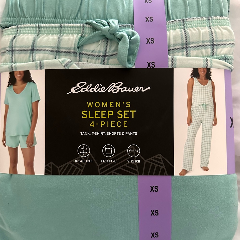 Eddie Bauer Women's Teal Plaid 4 Piece Sleep Set Size XS